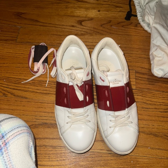 Valentino Garavani White and Burgundy Sneakers - Picture 2 of 12